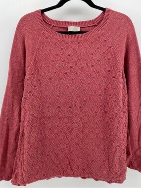 LOFT Pullover Sweater Cranberry Open Weave Textured XL